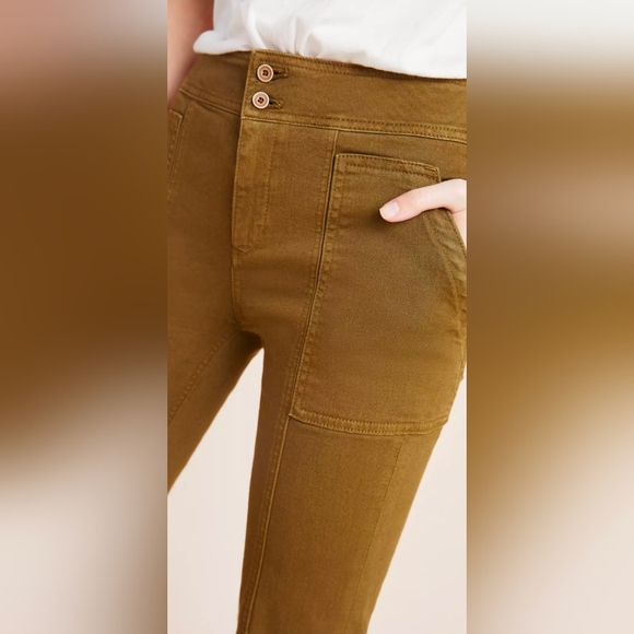 Pilcro And The Letterpress Anthropologie Olive Green High Rise Booycut Trousers - Picture 12 of 13